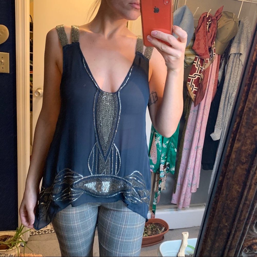 Parker Silk Beaded Embellished 20s Top Glam Tank S